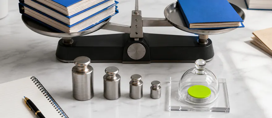 Course folders of different thickness balanced with weights into one combined result
